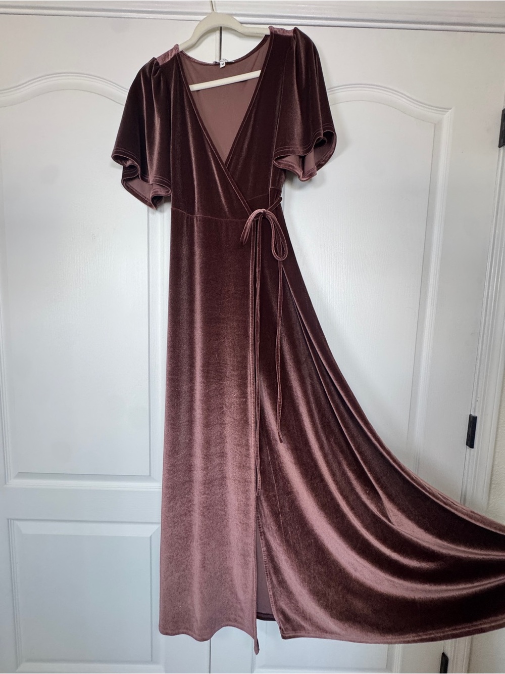 Baltic Born Katelyn Clove Velvet Maxi Wrap Dress Mauve Brown Wedding Guest - Picture 7 of 15